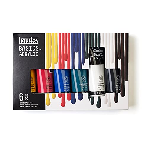 Liquitex BASICS Acrylic Paint Set, 6 x 118ml Tube Paint Set, Assorted Color, 3.9 Fl Oz (Pack of 6)