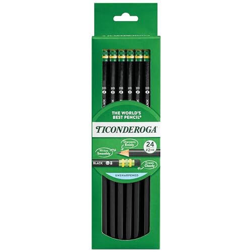 Ticonderoga Wood-Cased Pencils, 2 HB Soft, Black, 24 Count