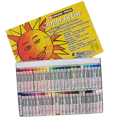 SAKURA Cray-Pas Junior Artist Oil Pastel Set - Soft Oil Pastels for Kids & Artists - 50 Sticks